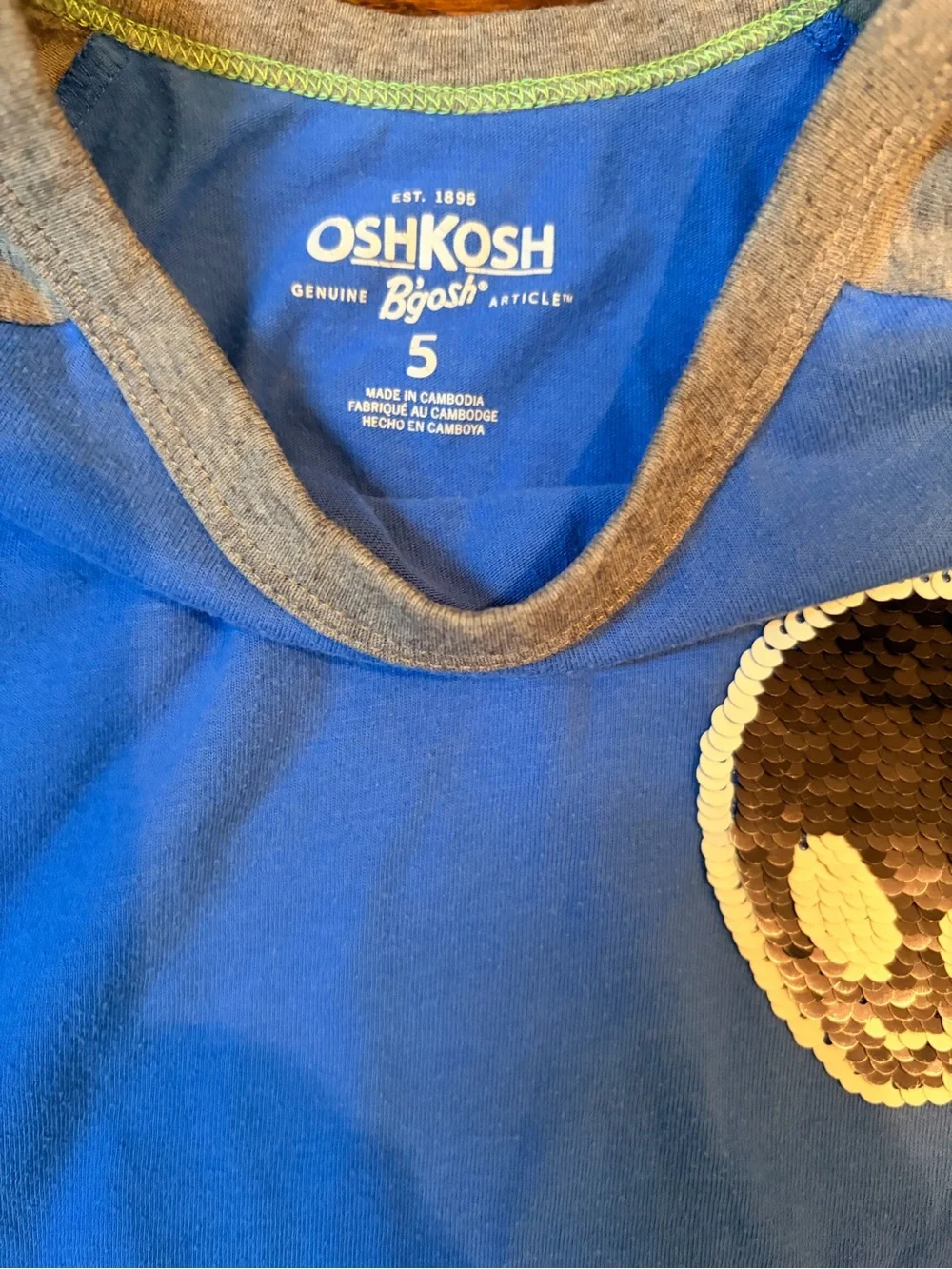 OshKosh B'gosh Blue & Gray Raglan Tee with Green Sequin Alien